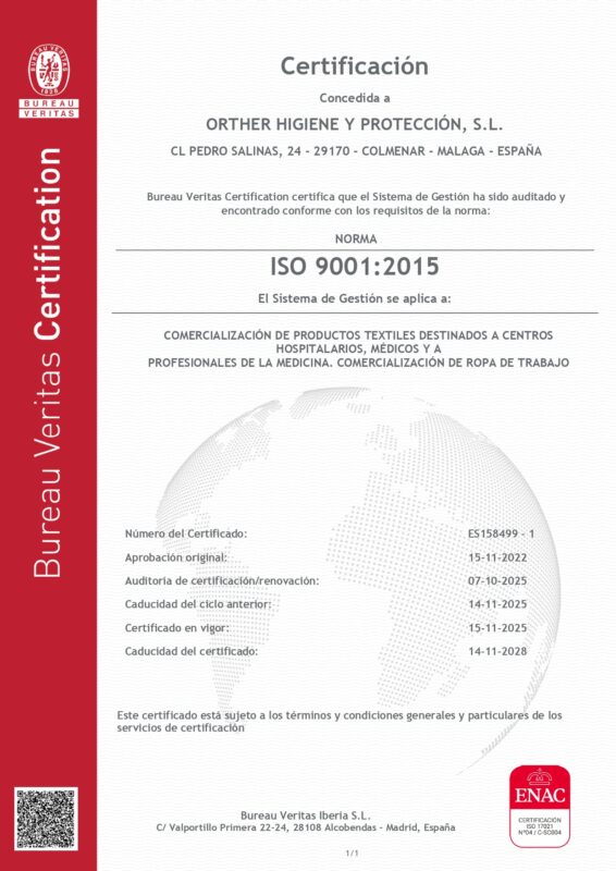 9001 ORTHER HIGIENE Y PROTECCION SL VALIDO 14112028 page 0001