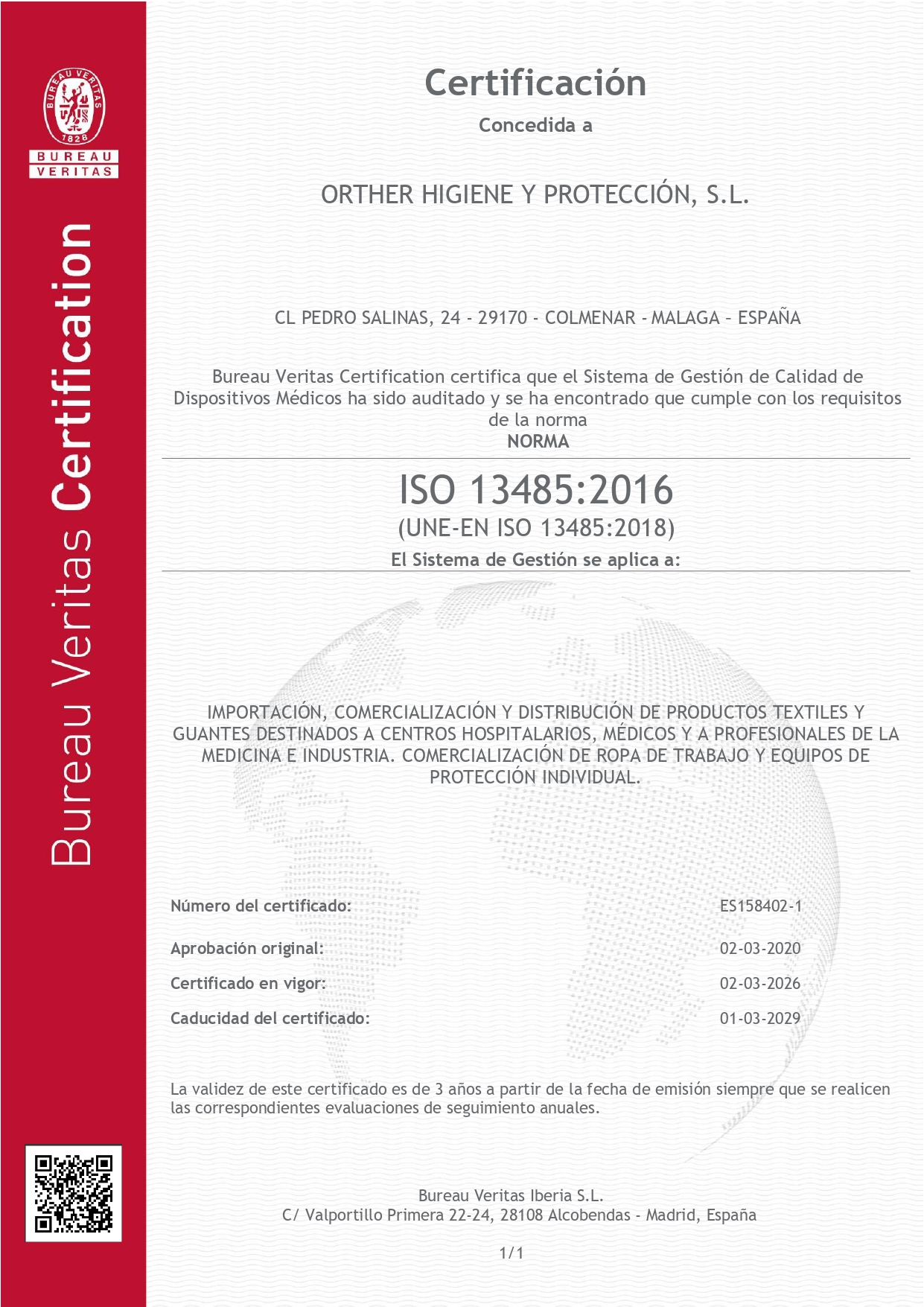 ISO 13485 ORTHER HIGIENE Y PROTECCION VALIDO 01032029 page 0001