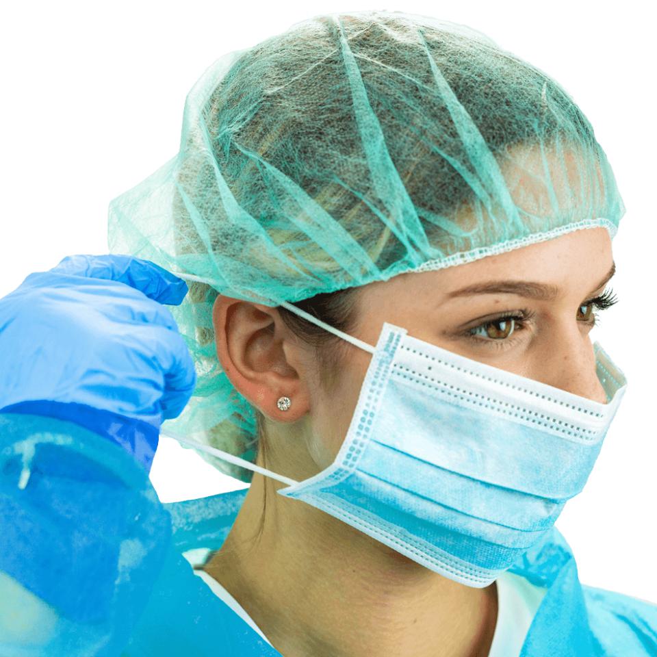 Mascarilla 3 capas c/elásticos Caja 50uds Celeste